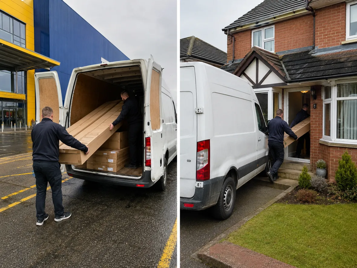 IKEA furniture packages being loaded in Belfast and delivered to a home in Templepatrick